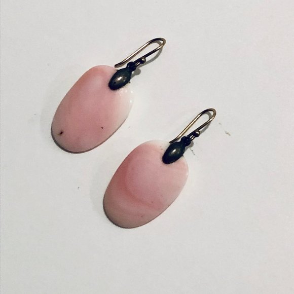 Opal Pink & White Dangle Handmade Hook Earrings - Picture 3 of 4